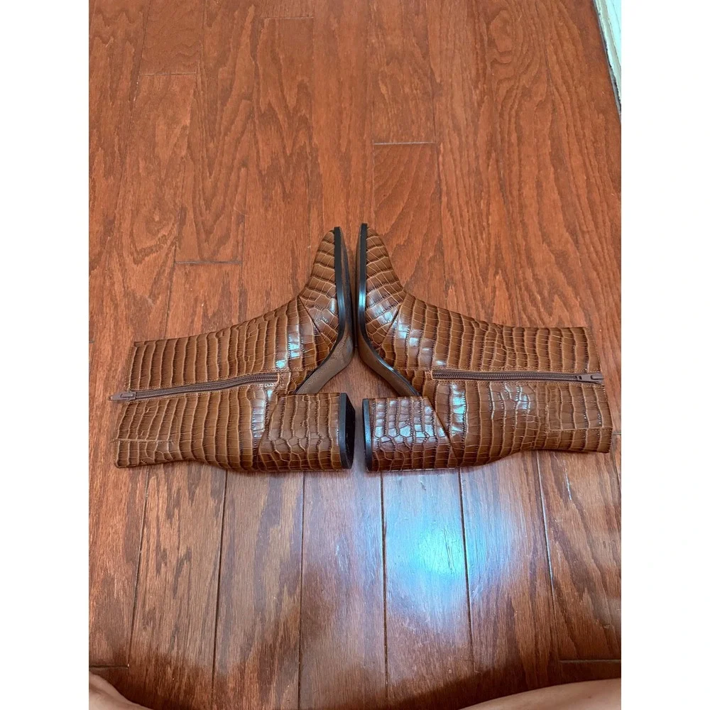 Vionic Harper Croc Brown Leather Ankle Boots Square Toe Block Heel Womens 7 - Picture 3 of 7